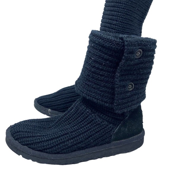 UGG Australia Black Cardy Knit Button Boots Girls Size 4 - Picture 2 of 6